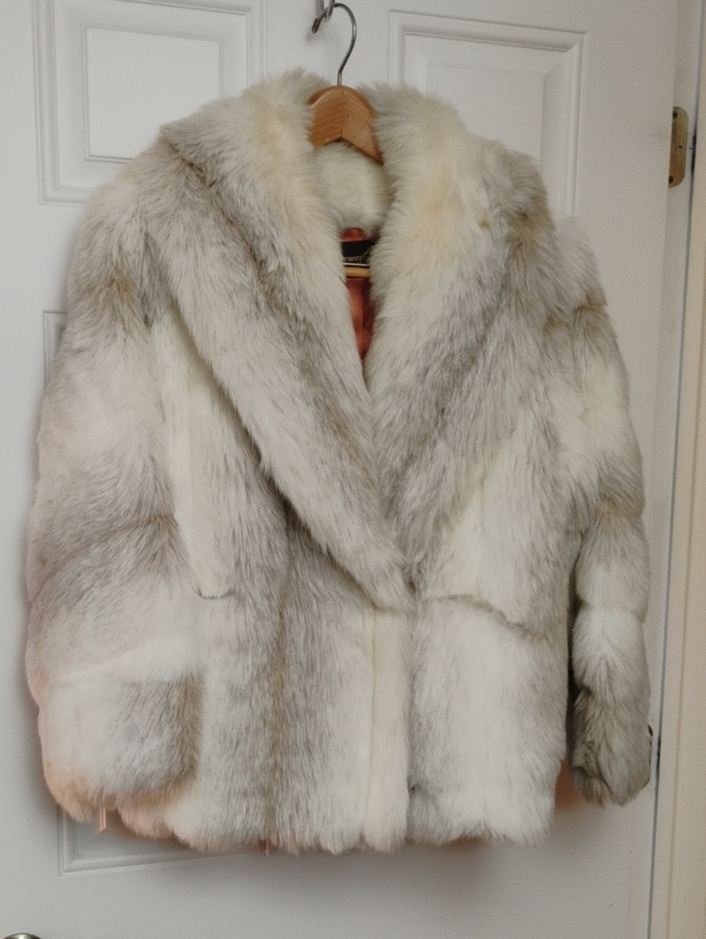 American Signature Luxurious White & Brown Faux Fur Coat